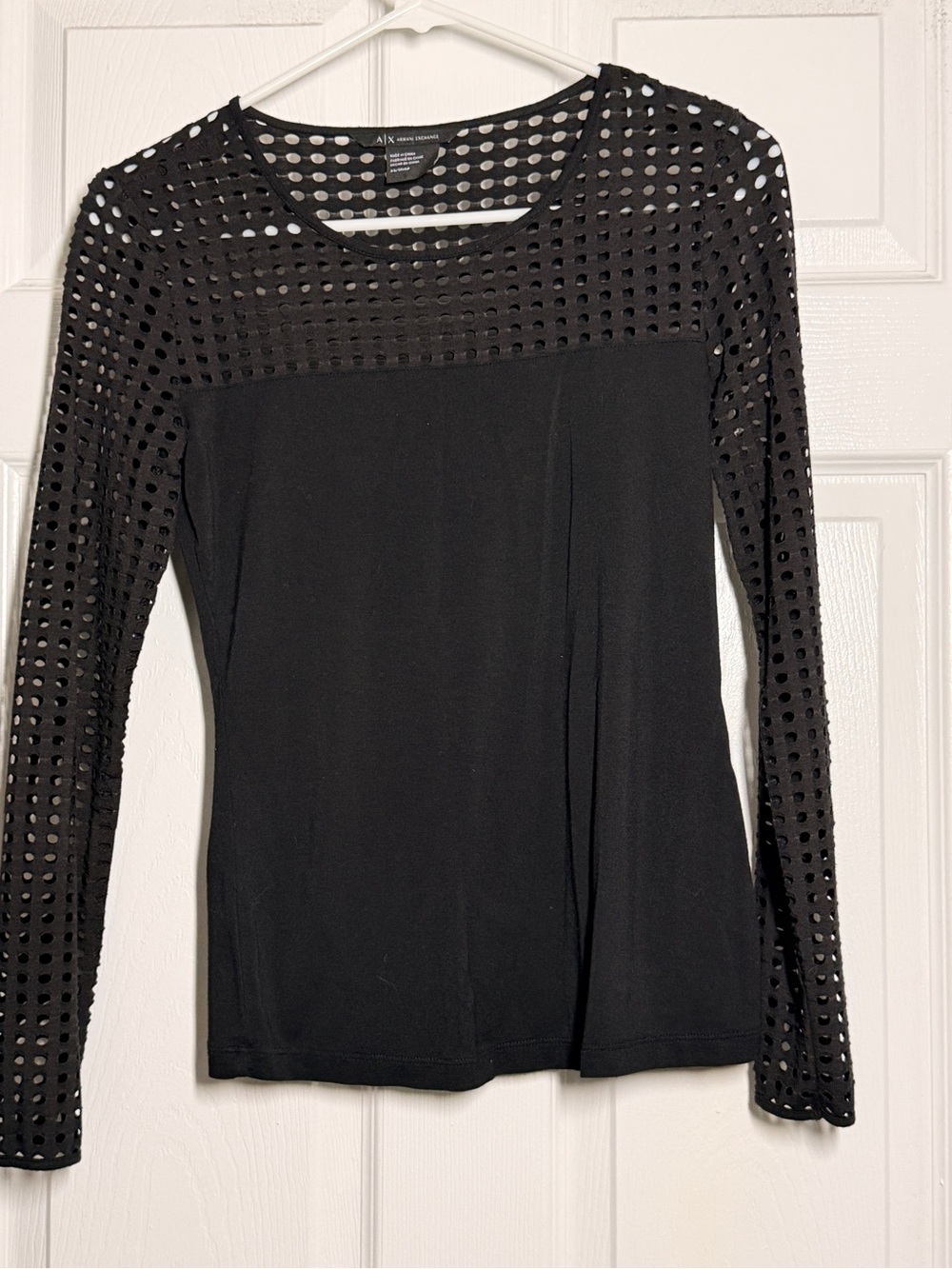 A/X Armani Exchange Black Long-Sleeve Mesh Panel Top